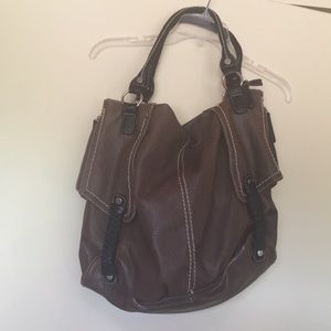 Brown and black leather purse